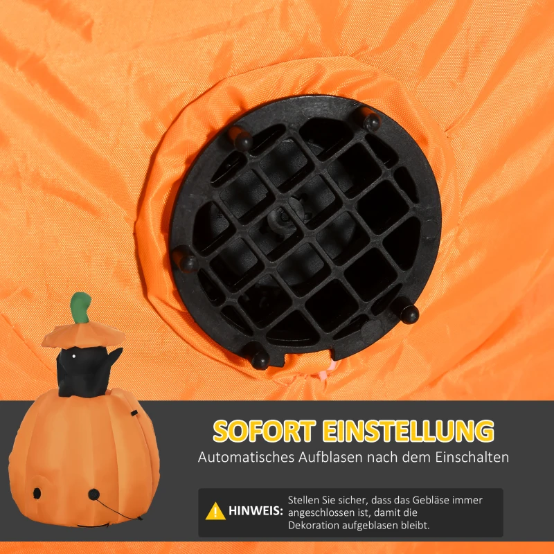 Outsunny pompoengeest met bewegende kat Helloween tuindecoratie opblaasbare LED-verlichting 76 x 64 x 115 cm
