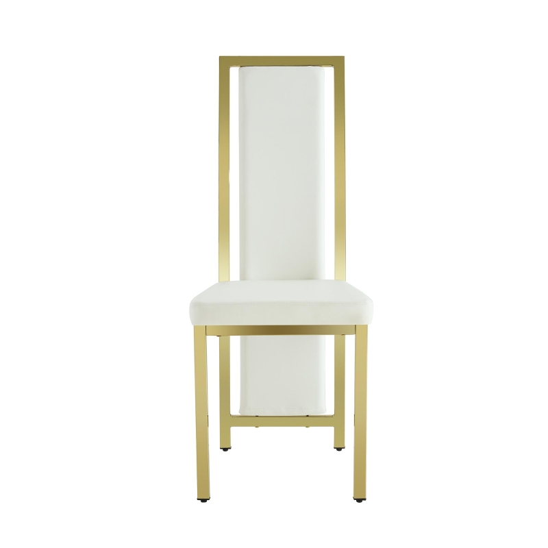 Chaise de salle à manger minimaliste européenne, bordure dorée 3D et dossier haut ergonomique, 44x42.7x109 cm, Blanc+Doré