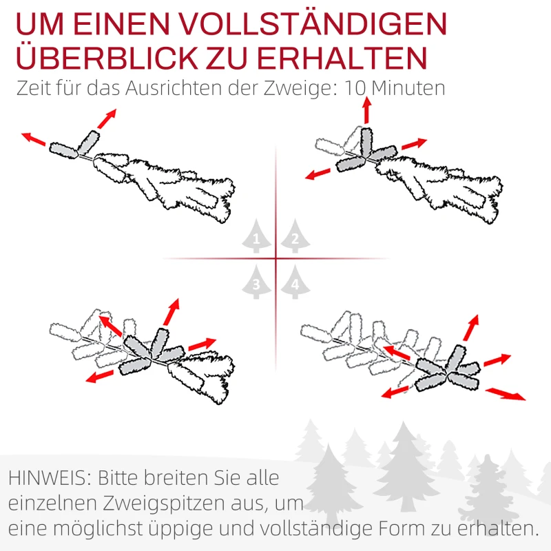 HOMCOM Kerstboom 150 cm, realistisch uiterlijk, snel op te zetten, inclusief standaard, brandveilig kunststof