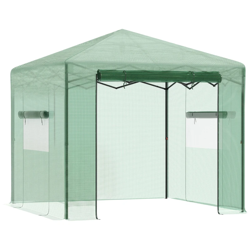 Outsunny Serre Pop-up - Serre de Jardin Pop-up - Porte + 2 fenêtres zippées enroulables - dim. 2,4L x 2,4l x 2,4H cm - Sac Transport Inclus - PE Vert