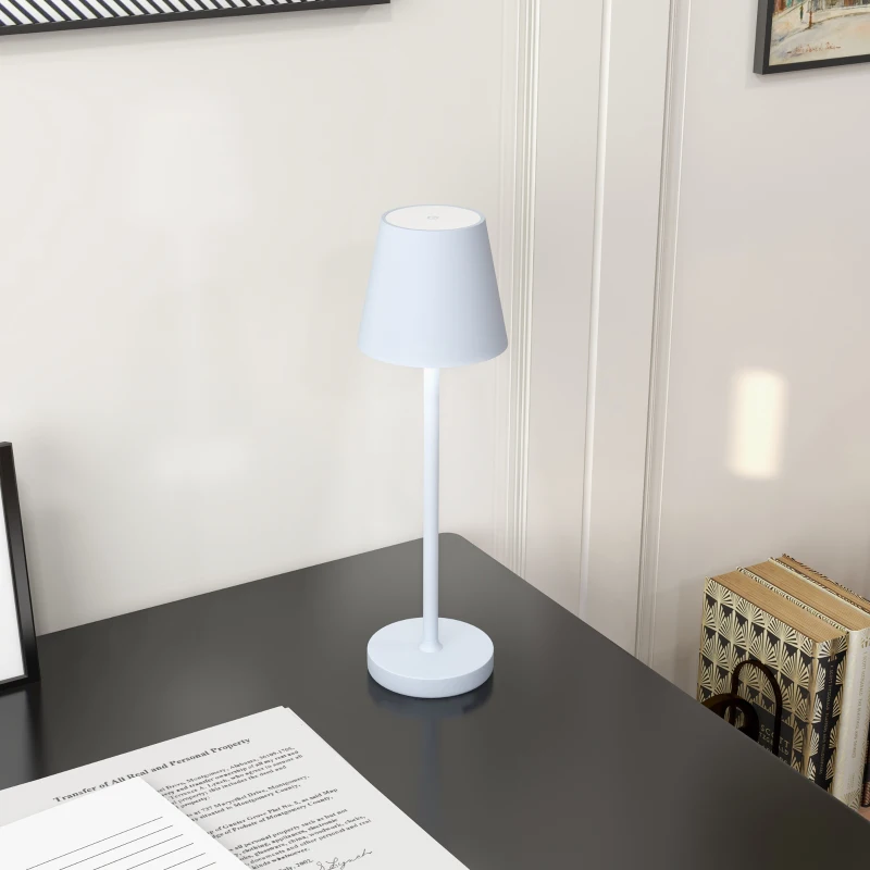 HOMCOM Lampada da Tavolo Portatile in Acrilico e Metallo da 3600mAh con Cavo di Ricarica, Ø11.2x36.5 cm, Grigio