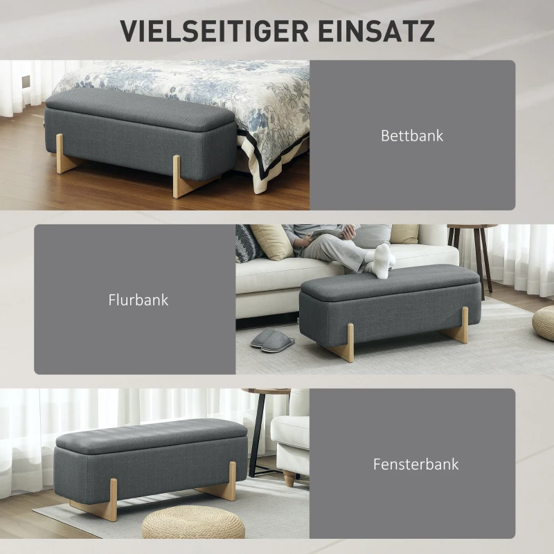 HOMCOM Hocker met opbergruimte, Opbergbank met schuimrubber bekleding, Linnenlook, 111 x 44 x 44,5 cm, Donkergrijs(m-7)