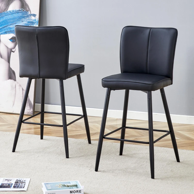 Ensemble 2 tabourets de bar 101 cm, dossier ergonomique, pieds réglables antidérapants, 44x44x101 cm, Noir