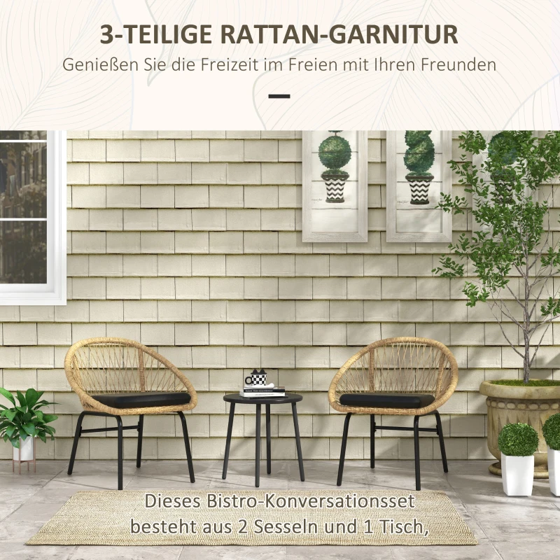Outsunny Rieten Terrasmeubelset, Tuinmeubelset, 2 Stoelen & Tafel, Geel