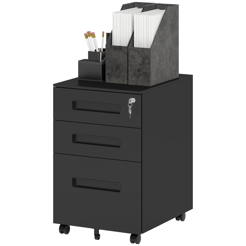Vinsetto Three-Drawer Steel Filing Cabinet - Black
