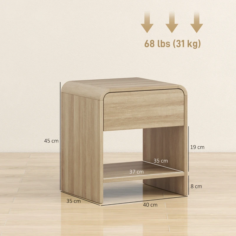HOMCOM Conjunto de 2 Mesas de Cabeceira Nórdicas com Cantos Arredondados Gaveta e Prateleira Aberta 40x35x45 cm Madeira