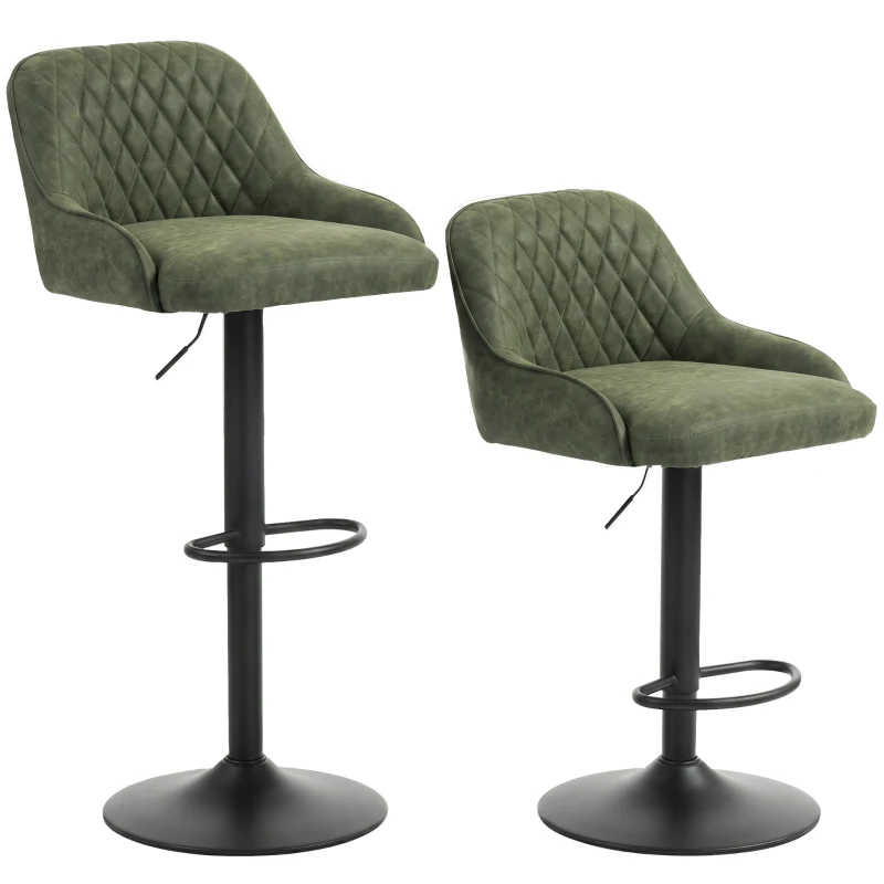 HOMCOM Bar Stools Adjustable Swivel Kitchen Chairs with Backrest Set of 2 for Kitchen Island Dark Green