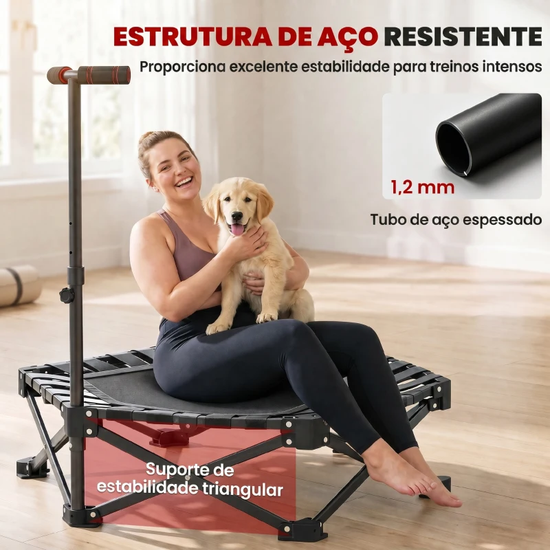 SPORTNOW Trampolim de Fitness Dobrável 104 cm com Barra Ajustável em 3 Alturas e Bolsa de Transporte Preto