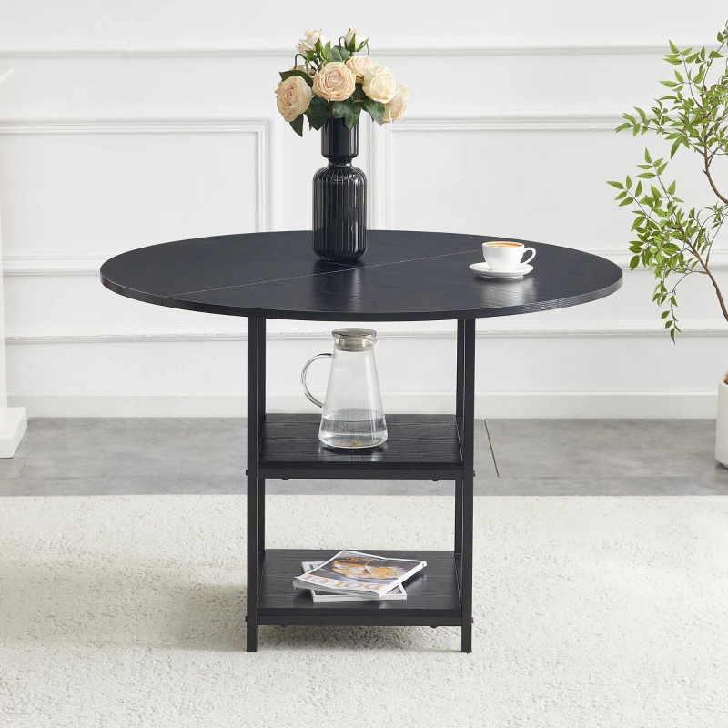 Table ronde 107 cm de diamètre, design industriel élégant, pour 2–4 personnes, 107x107x75 cm, Noir