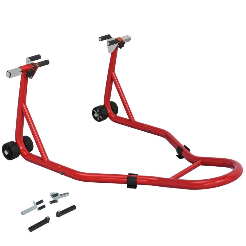 HOMCOM Support pour moto, béquille avant pour moto avec goupille réglable et adaptateurs pour bras oscillant, rouge