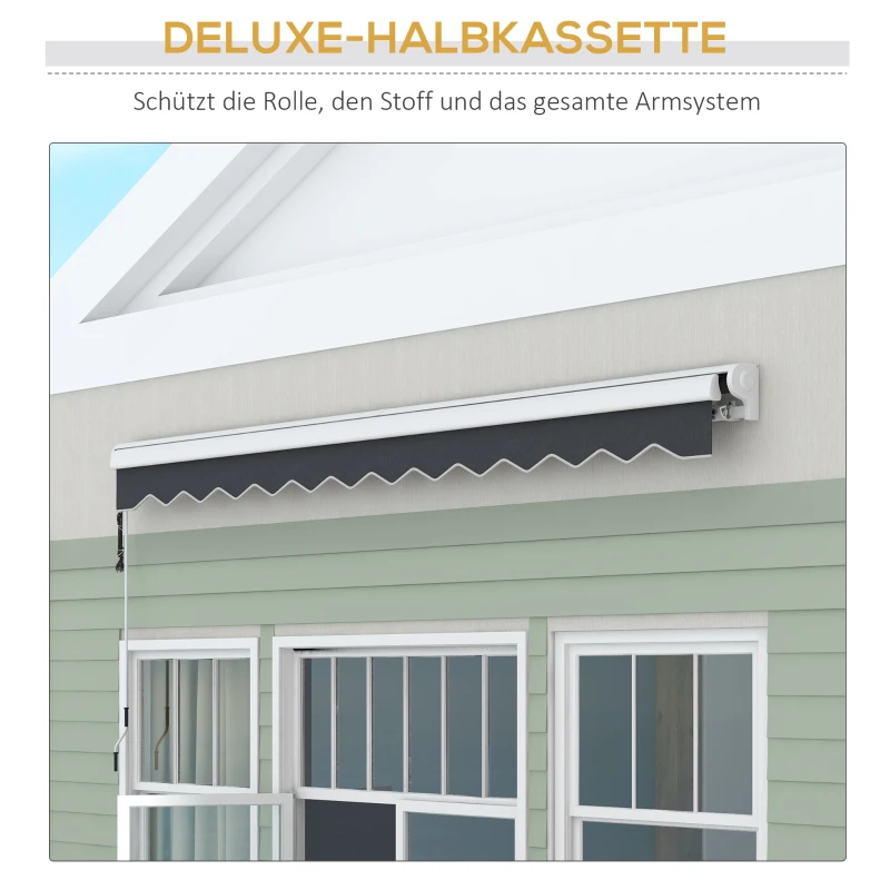 Outsunny Elektrisch/Handmatig Uitschuifbare Markies, Halfcassette, Afstandsbediening, Aluminium Frame, 4 x 3 m, Grijs