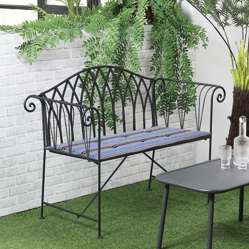 Outsunny Ensemble de banc de Jardin 2 places et de 2 coussins matelas assise - métal façon fer forgé et polyester