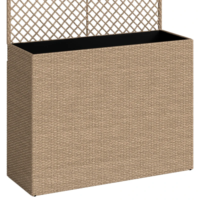 Outsunny Rattan Planter with Trellis, Raised Beds for Garden with Liner for Climbing Plants Vegetables Flowers, Light Grey