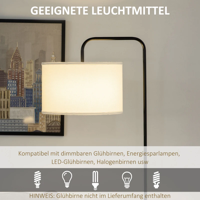 HOMCOM Vloerlamp met Voetschakelaar, Standaardlamp met Stoffen Kap, Staal, Wit(m-6)