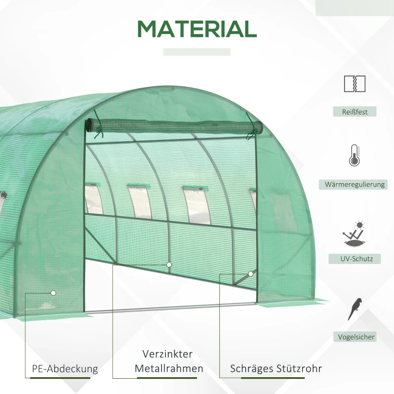 Outsunny Foliekas, Beloopbare Kas, Folietunnel, Kas, Kunststof, Staal, Groen