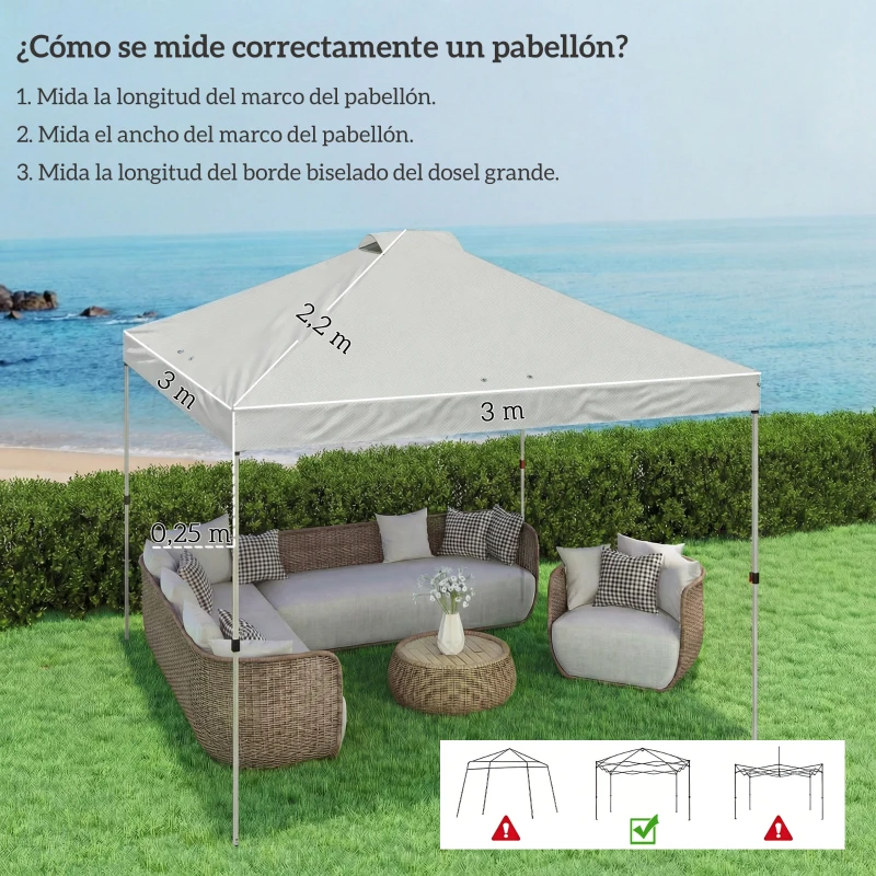 Outsunny Toldo de Pérgola de Recambio 3x3 m Techo de Repuesto para Carpa Plegable de Tela Oxford 210D Protección UV 50+ Blanco