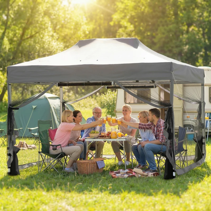 Outsunny 3 x 4.5 m Pop Up Gazebo with Mesh Nettings, UPF50+ Heavy Duty Outdoor Garden Party Tent Marquee, Dark Grey