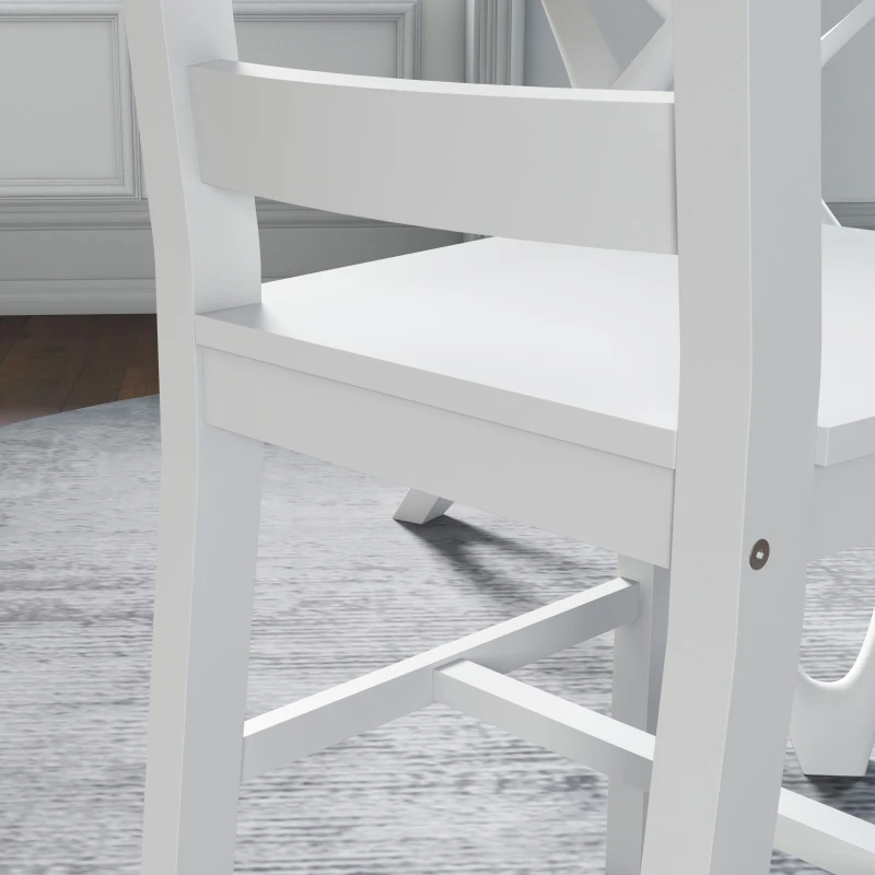 HOMCOM Eetkamerstoelen 2-delige set, Houten keukenstoel met lattenrugleuning, Antislip 41,5 x 46 x 90 cm Wit