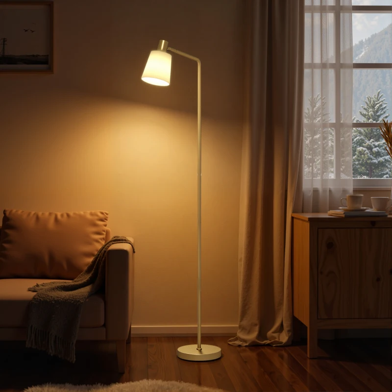 HOMCOM Lámpara de Pie LED Regulable con 3 Temperaturas de Color 3000K-6500K Pantalla Giratoria Bombilla E27 Blanco y Dorado