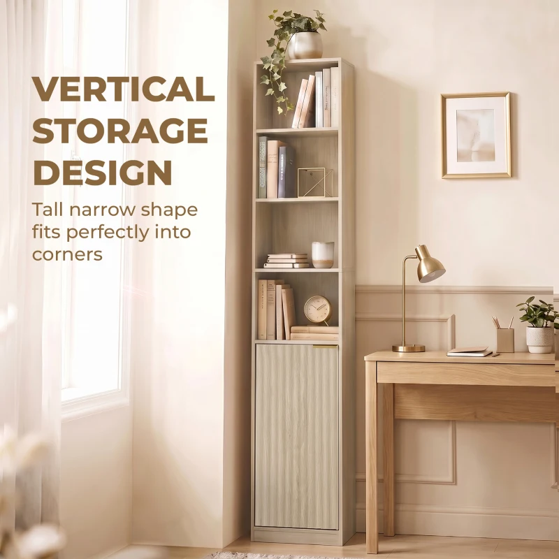 HOMCOM Bookcase Adjustable Shelf Bookshelf Anti-Tip Hardware 6-Tier Storage Cabinet Oak Wood Effect