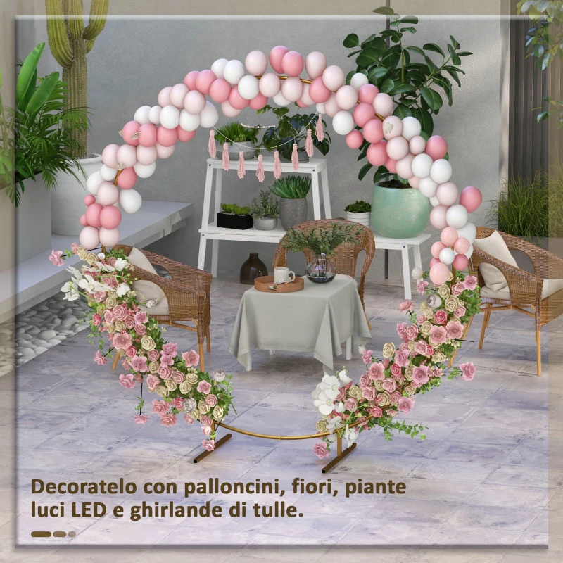 Outsunny Arco da Giardino in Acciaio, Archetto Nuziale Rotondo per Palloncini e Piante Rampicanti per Cerimonie, Compleanni ed Eventi, 222x60x224 cm, Oro