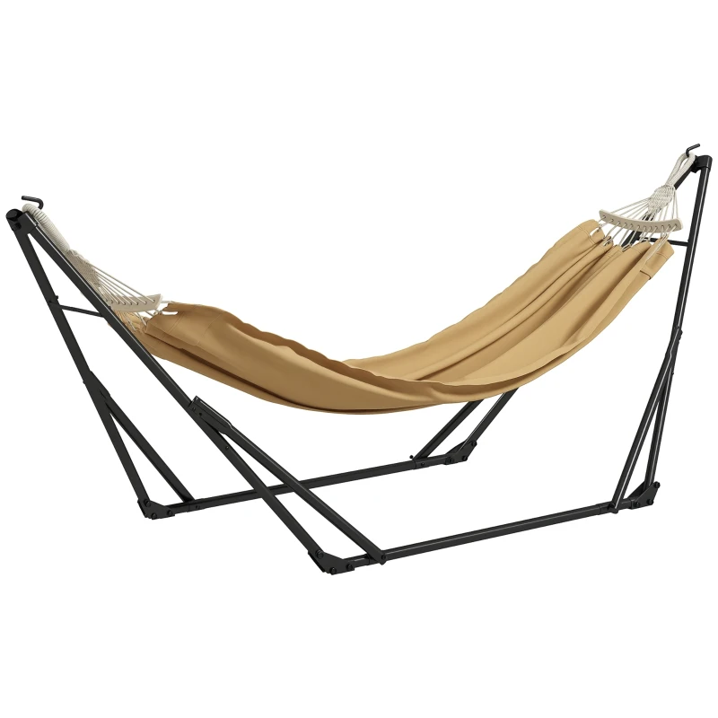 Outsunny Support avec hamac pliable en acier, 2 en 1 pour hamac ou chaise suspendue, sac de transport inclus 263x89x100cm kaki