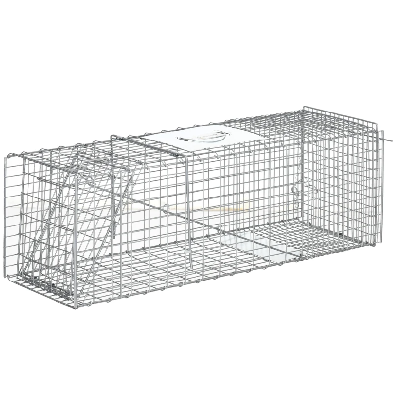 Outsunny Trampa para Animales Vivos Plegable 93x31x34,5 cm Jaula de Captura de Alambre con Puerta y Asa para Conejos Plata