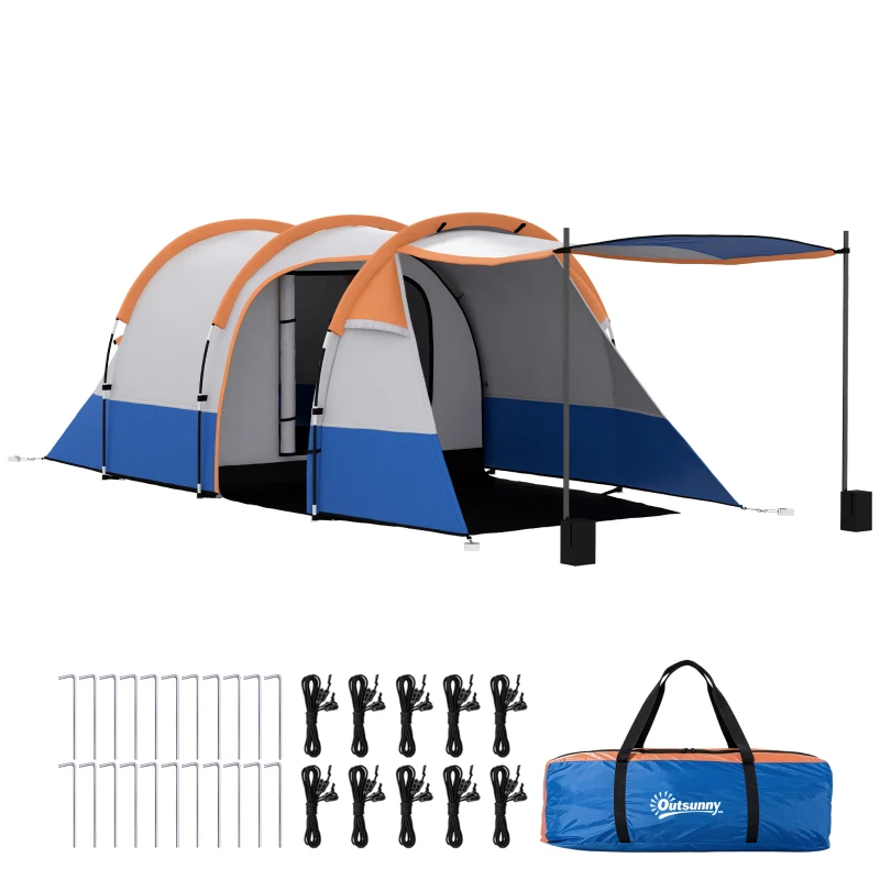 Outsunny Tente de camping tente tunnel 2 per. avec porche ventilée étanche 2000 mm 3 portes sac de transport inclus