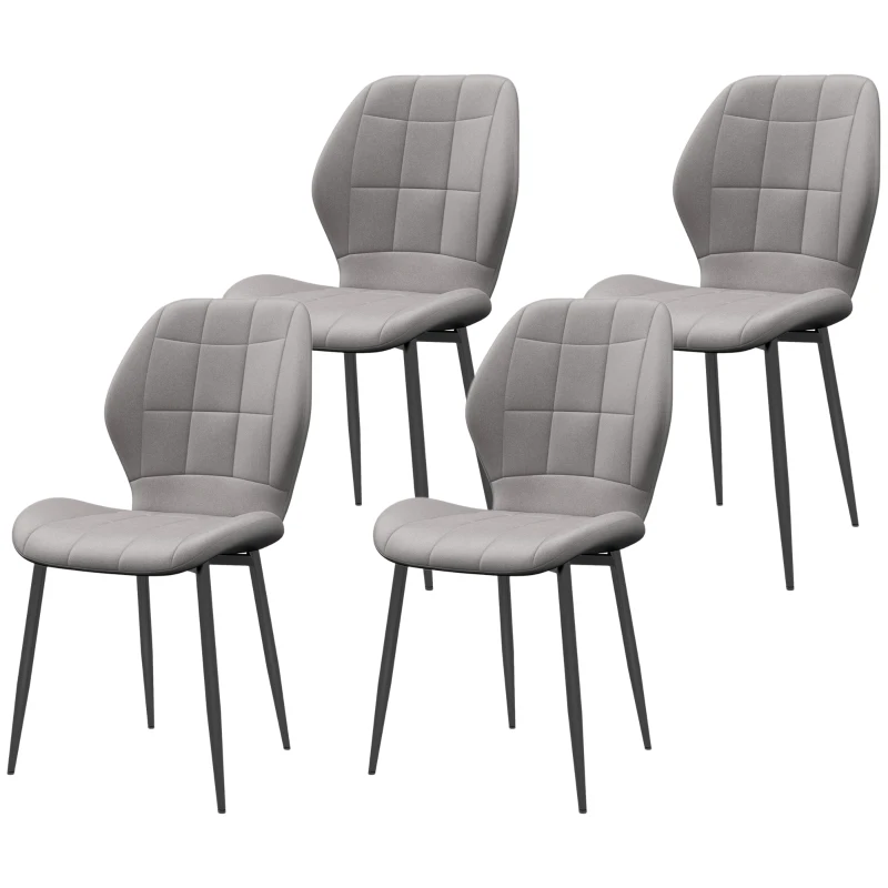 HOMCOM Set de 4 scaune de dining moderne pentru bucătărie și living cu tapițerie din flanel, gri