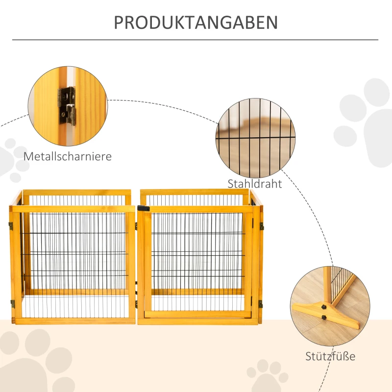 PawHut Hondenhek, Opvouwbaar, 432 x 36 x 70 cm, Dennenhout, Geel(m-7)