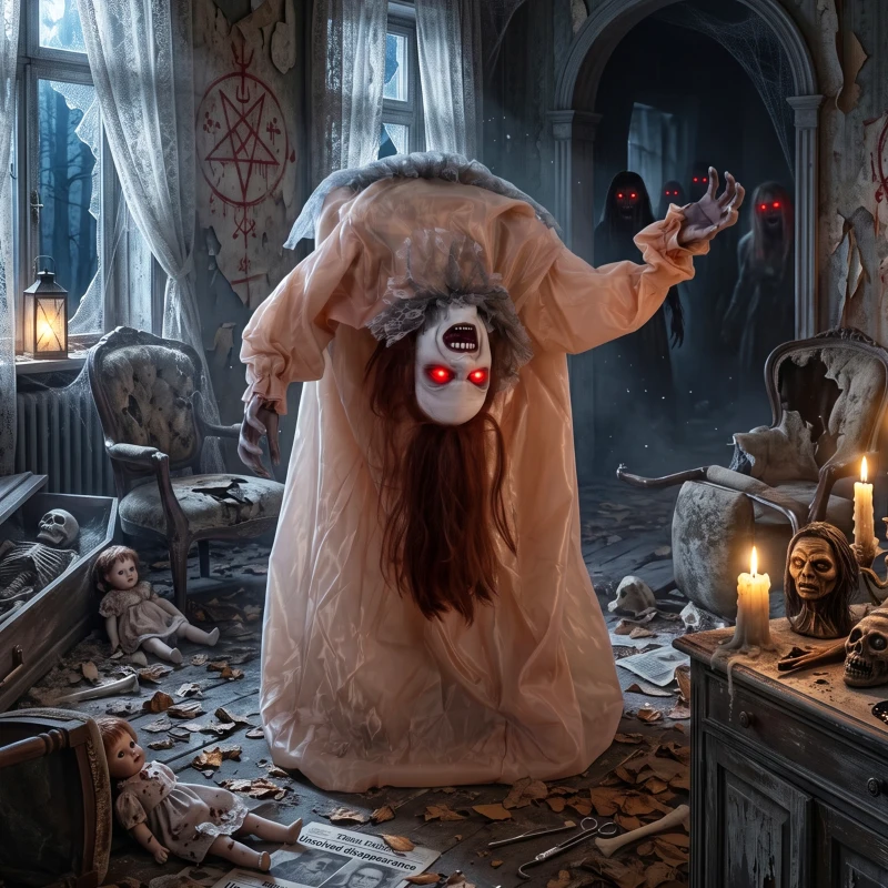 HOMCOM Animierter Halloween-Geist mit gruseligen Schreien, leuchtenden Augen, per Geräusch/Berührung aktiviert