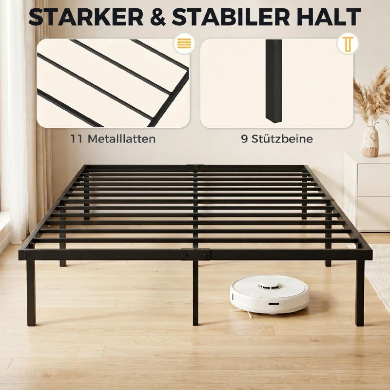 HOMCOM Bedframe met opbergruimte onder het bed, metalen lattenbodem, geen boxspring nodig, 140 x 200 cm