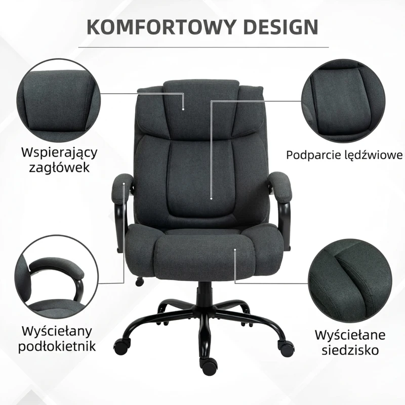 Vinsetto Krzesło biurowe fotel biurowy krzesło do gier fotel obrotowy funkcja kołysania obrotowe regulacja wysokości duże i wysokie bardzo szerokie ergonomiczne obciążenie jasnoszary 72,5x80x118 cm