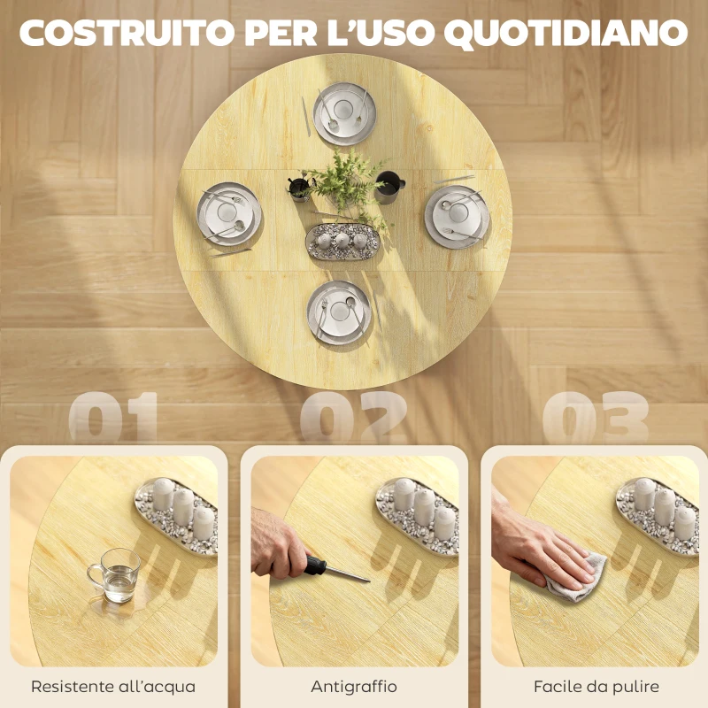 HOMCOM Tavolo da Pranzo Pieghevole per 2-4 Persone con Ruote e Ripiano Aperto, per Soggiorno, 100x100x75 cm, Rovere