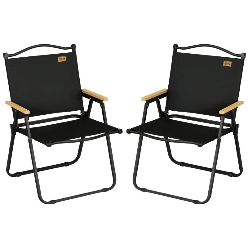 Outsunny Campingstoelen, 2 x Strandstoel, Opvouwbaar, Staal, Houtlook, Zwart