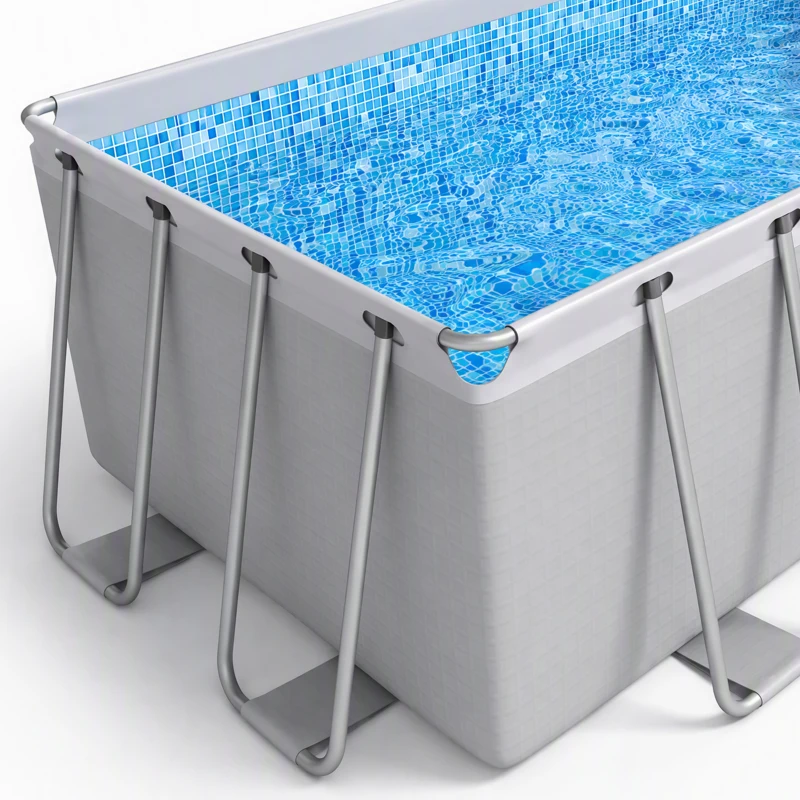 Outsunny Rectangle Steel Frame Swimming Pool with Ladder and Pump - Grey