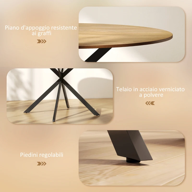 HOMCOM Tavolo da Pranzo Rotondo Stile Industriale con Gambe a Croce in Acciaio, Ø120x75 cm, Colore Quercia