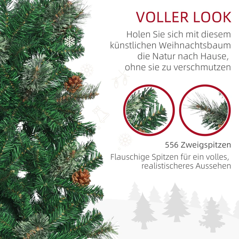 HOMCOM Kunstkerstboom, Slank, Met Dennenappels, Brandvertragend, 54 x 195 cm, Groen