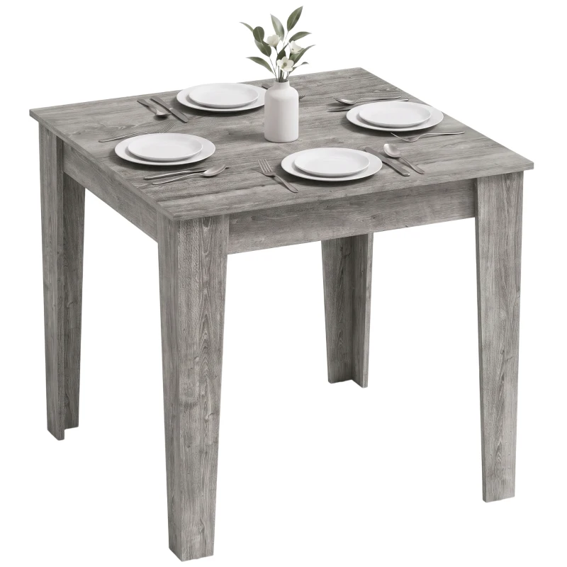 HOMCOM Table à manger pour 4 personnes, table de cuisine carrée 80x80x75 cm avec patins antidérapants, gris aspect bois