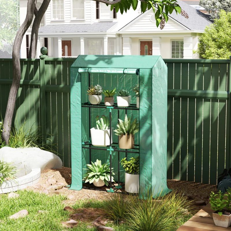 Outsunny Serre de jardin avec étagères 3 niveaux serre d'hivernage bâche renforcée en PE porte enroulable 100 x 40 x 150 cm vert