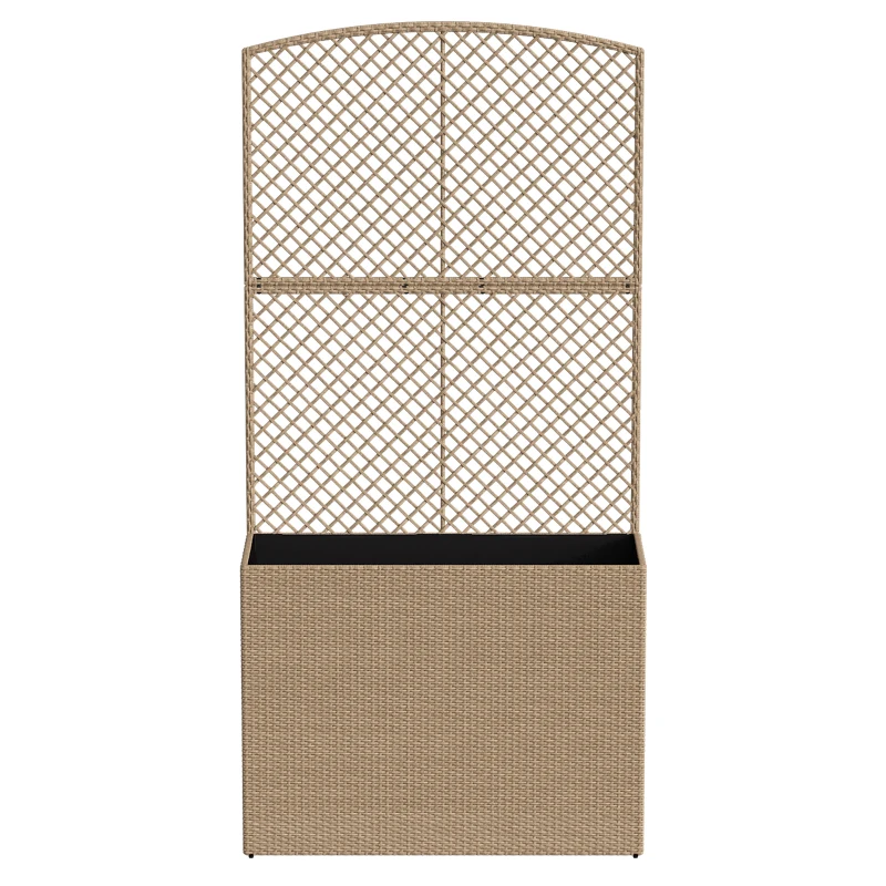 Outsunny Rattan Planter with Trellis, Raised Beds for Garden with Liner for Climbing Plants Vegetables Flowers, Light Grey