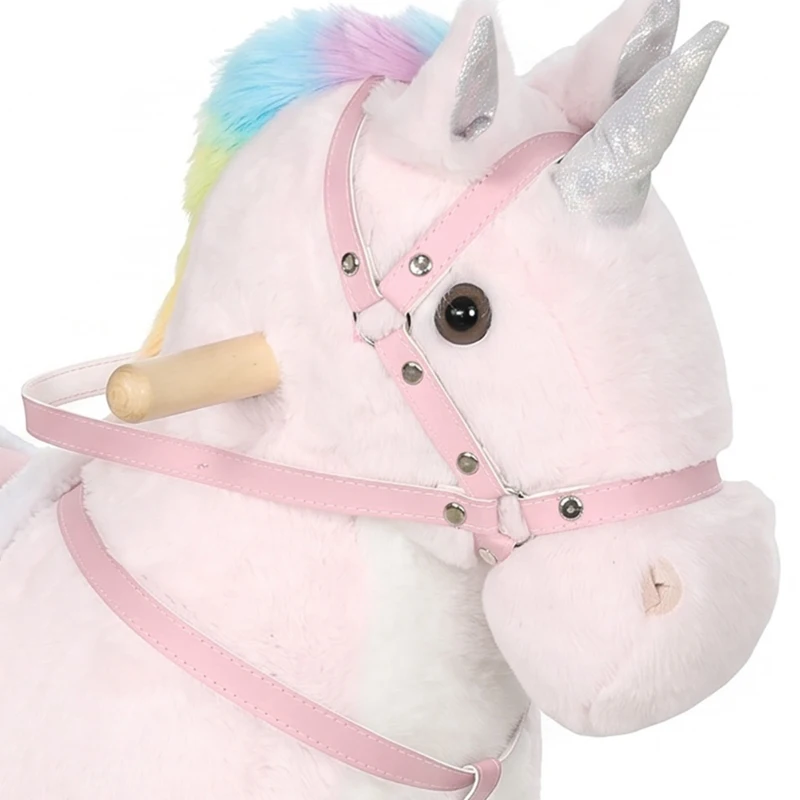 AIYAPLAY Cheval à Monter pour Enfant, Cheval à Roulettes en Peluche avec Effets Sonores, pour 1 à 3 Ans, Charge Max. 40kg, Rose