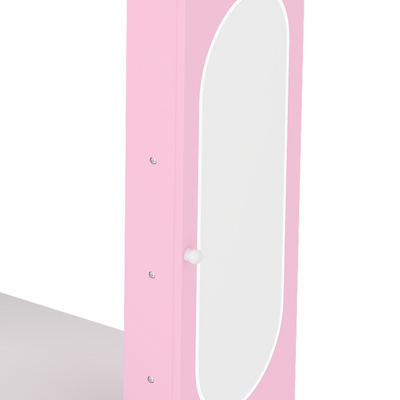 AIYAPLAY Kids Wardrobe with Lighted Mirror, Clothes Rail, Jewelry Cabinet, Shelves, Storage Boxes for Bedroom, Nursery, Pink