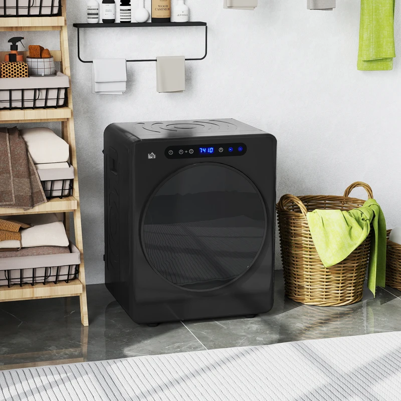 HOMCOM Sèche linge à évacuation, sèche-linge électrique 1000 W 3 Kg, modes Extra Dry et ECO, minuterie, acier inoxydable, noir