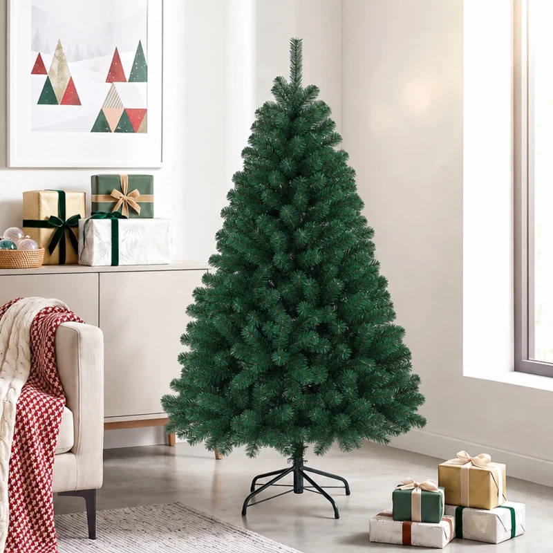 HOMCOM Sapin de Noël Artificiel 150 cm, Arbre de Noël avec 420 Pointes de Branches Articulées, Support Pliable en Acier, Vert
