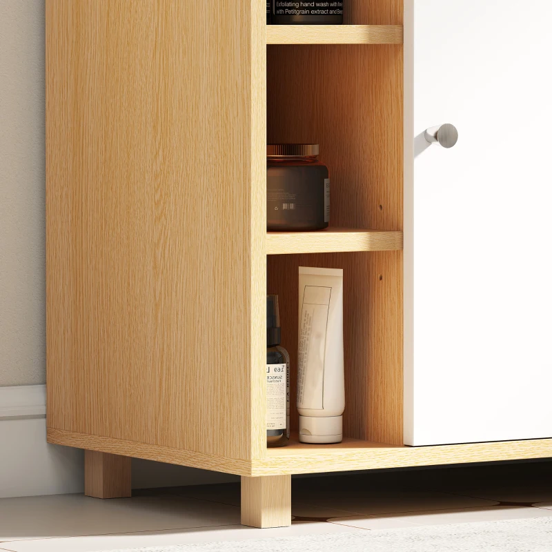 HOMCOM Mobile Sottolavabo Bagno con Armadietto a 2 Ante Soft-Close e 6 Ripiani Aperti, 60x33x57cm, Bianco