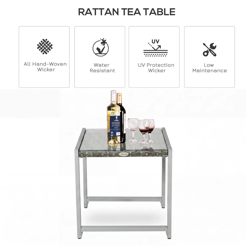 Outsunny Rattan End Table Side Coffee Desk Outdoor Patio Wicker Sofa Chat Garden Furniture