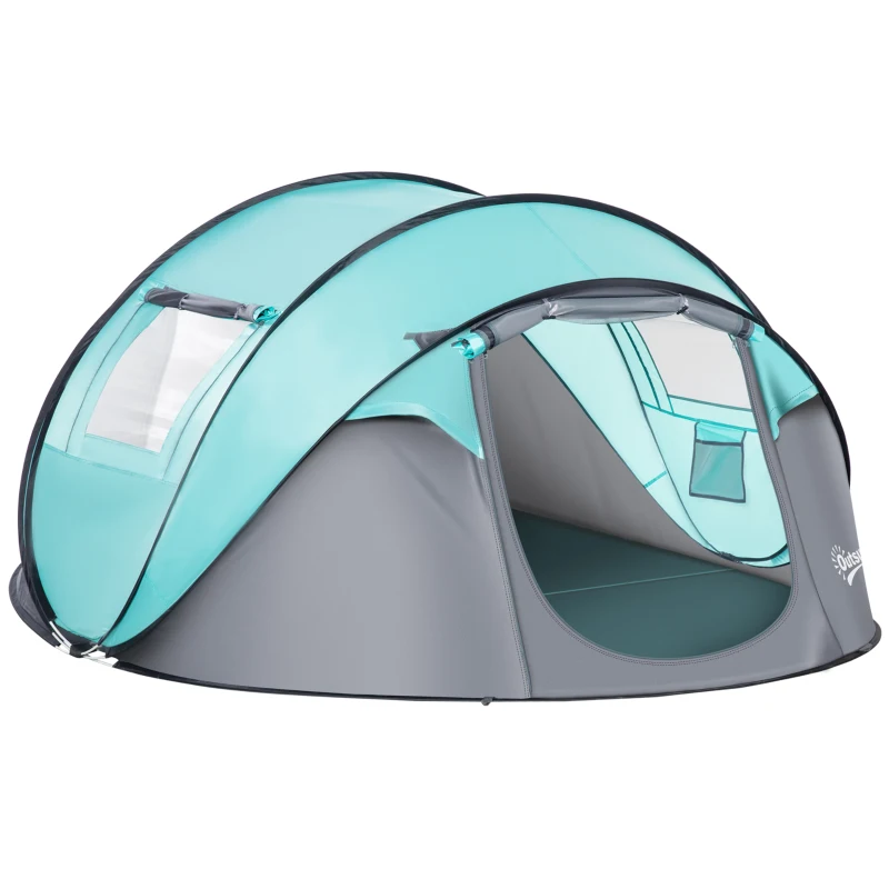 Outsunny Tente de camping pop-up pour 4 personnes tente dôme étanche légère ventilée facile à monter avec 2 fenêtres 2 portes sac de transport dim. 286L x 209l x 122H cm polyester bleu et gris clair