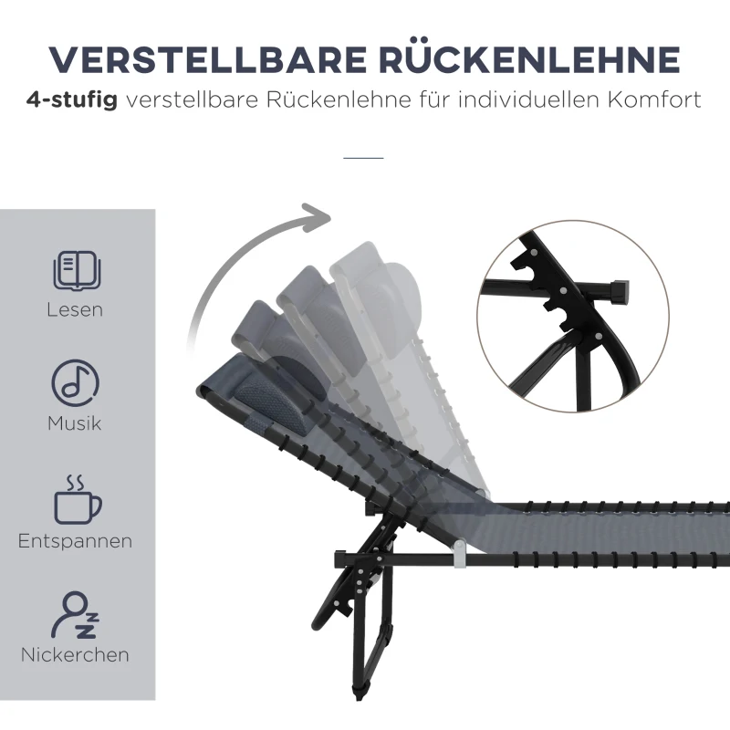 Outsunny ligbed opklapbaar tuinbed opklapbaar tuin 4-traps rugleuning verstelbaar staal mesh stof donkergrijs 197 x 58 x 76 cm