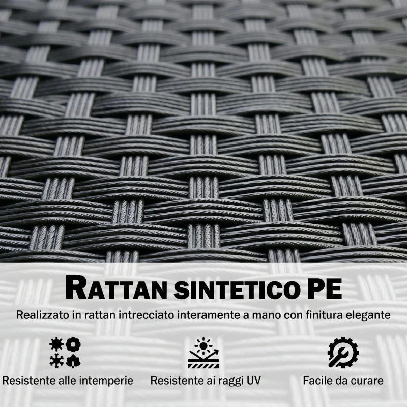 Outsunny Divano da Giardino a 2 Posti con Cuscino e Braccioli in Rattan PE e Acciaio, 107x55x80cm, Nero